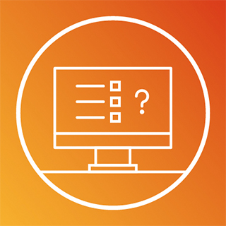 Un écran d'ordinateur avec des cases à cocher et un point d'interrogation / Ein Computerbildschirm mit Ankreuzkästchen und einem Fragezeichen.